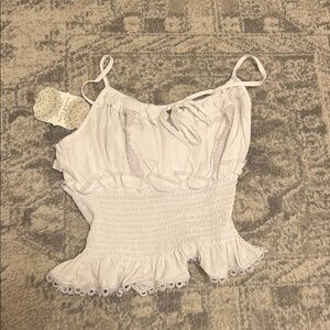 Altar'd State White Smocked Ruffled Camisole